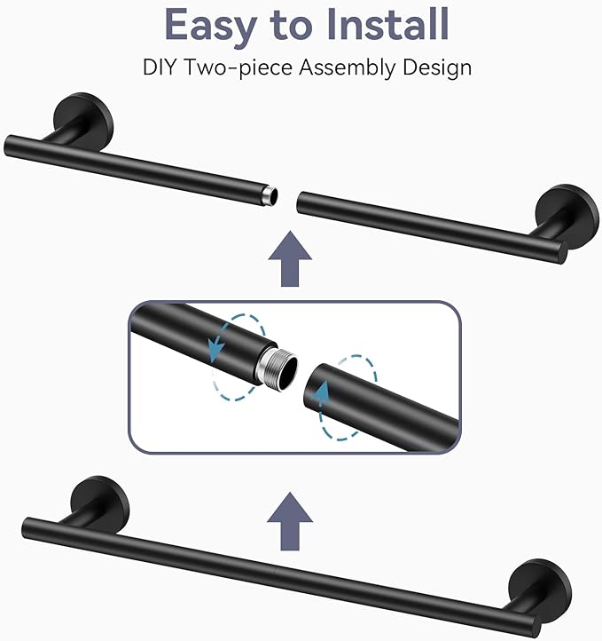 Matte Black Towel Bar, 18 Inch Towel Rack for Bathroom Wall-Mounted, SUS304 Stainless Steel, Total Length 20 Inch