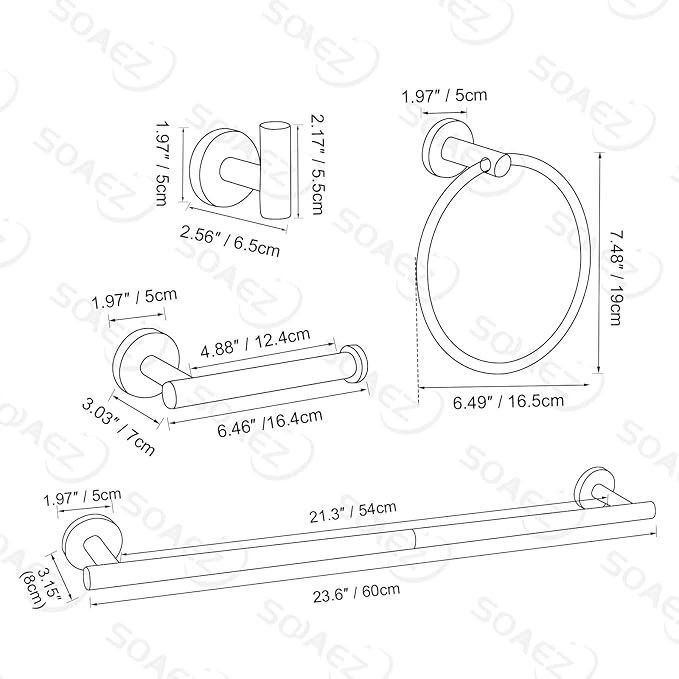10 Pieces Brushed Nickel Bathroom Hardware Accessories Towel Bar Set 23.6 Inch Towel Rack Set for Bathroom SUS304 Stainless Steel Toilet Paper Holder Towel Holder Wall Mounted