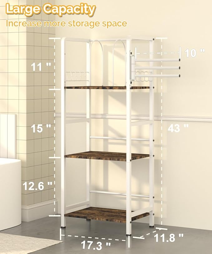 Mondazie Free Standing Towel Racks for Bathroom with 3 Rotating Bars, 3-Tier Floor Towels Holder Stand with Detachable Dividers, Pool Towel Storage Organizer with 8 S-Hooks for Home, Poolside, White