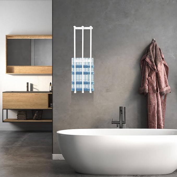 Towel Rack Wall Mounted, LAFEALO White Towel Rack for Bathroom, Bath Towel Holder,Bathroom Organizer, Bathroom Towel Storage,Washcloths in Small Bathroom/RV/Camper