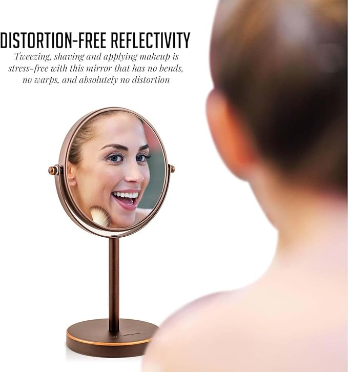 OVENTE 6'' Tabletop Makeup Mirror with 1X/7X Magnification, 360° Swivel Design, Double-Sided Free-Standing Vanity Mirror Perfect for Dresser, Bedroom and Office Desk, Antique Bronze MNLT60ABZ1X7X
