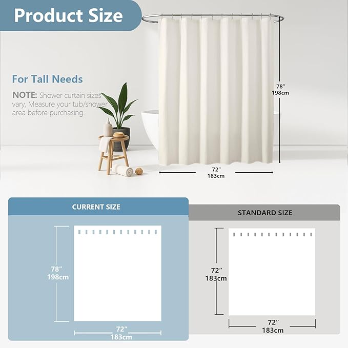 OVZME Berry Cream Shower Curtain, Embossed Textured Fabric Shower Curtain for Bathroom - Soft Cloth & Hotel Spa Luxury, Water Repellent, Machine Washable Long Shower Curtain, 72X78, Cream