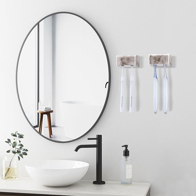 PARKMANI 2 PCS Toothbrush Holders Wall Mounted with Cover, Electric Tooth Brushing Holder for Bathroom, 2 Slots Self Adhesive Toothbrush Organizer, Toothbrush Stand for Family, Kids (2, White Marble)