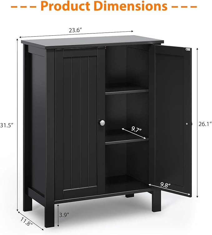 Bonnlo Free Standing Bathroom Cabinet, Modern Black Storage Cabinet with Doors, Small Wooden Floor Cabinet Sideboard for Hallway, Bedroom, Kitchen Organization, 31.5 Inch High