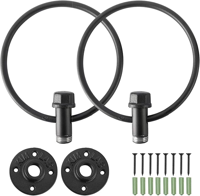 HighFree Industrial Towel Ring, Farmhouse Pipe Hand Towel Holder, Matte Black Wall Mounted Bathroom Hardware, Rustic Towel Ring for Bathroom (2)