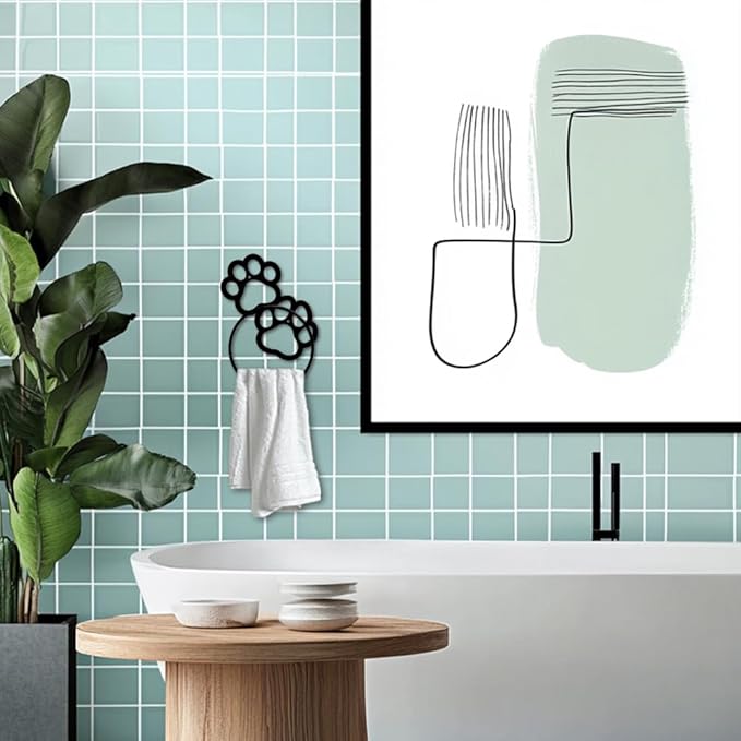 MAYJOYDIY Paw Print Metal Towel Ring Cute Cat Paw Print Towel Holder Dog Claw Pattern Towel Ring Black Art Towel Rack Wall Mounted for Bathroom Kitchen Towel Hanger Home Decors Gift