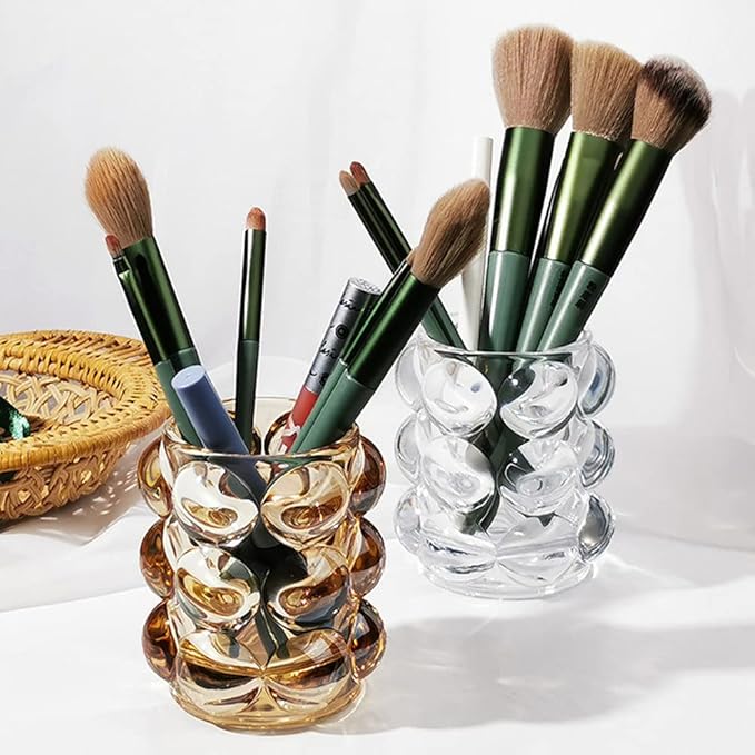 Liemuao Crystal Makeup Brush Holder,Cosmetic Brush Storage Organizer Holder, Comb Pen Pencil Storage Pot Cup for Vanity, Office, Home Decor (Grey)