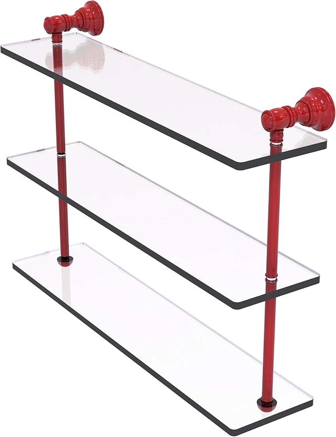 Allied Brass CL-5-22-FER Carolina Collection 22 Inch Triple Glass Shelf, Fire Engine Red