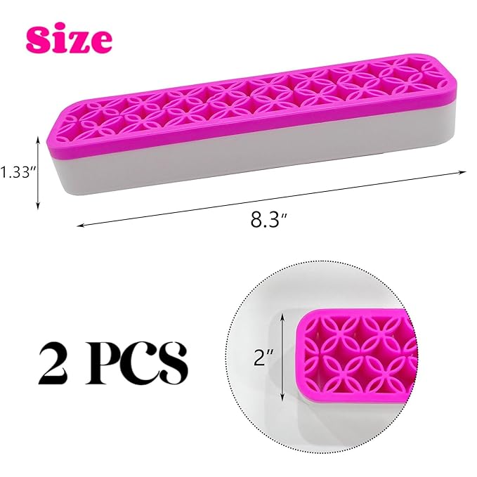 TANG SONG 2 PCS Rectangle Silicone Make up Brush Holder Cosmetic Storage Box Desktop Organizers (Pink)