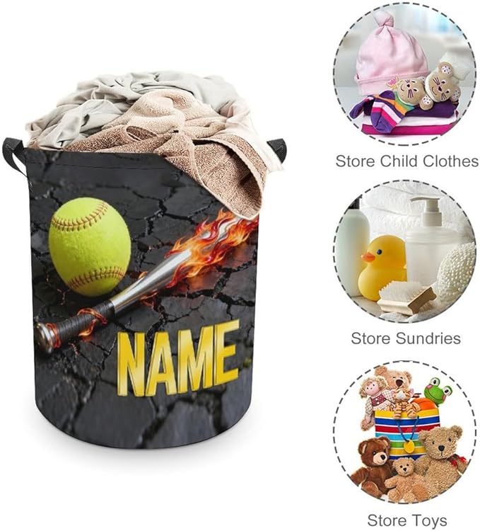 Personalized Softball Laundry Hamper Custom Name Funny Dirty Clothes Laundry Basket Portable Storage Basket For Home Bathroom Family Softball Lovers Xmas Birthday (style 4)