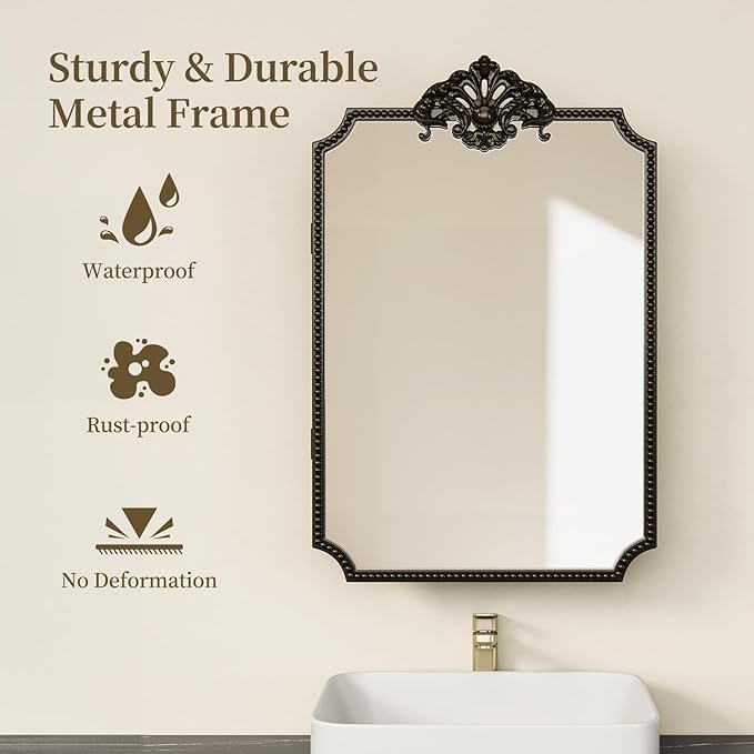 16x24 Inch Medicine Cabinets for Bathroom,Recessed or Surface Mount Medicine Cabinet, Medicine Cabinet Mirror with Storage, All-Metal Frame, Sturdy & Heavy Shelves, Easy Assembly, Black