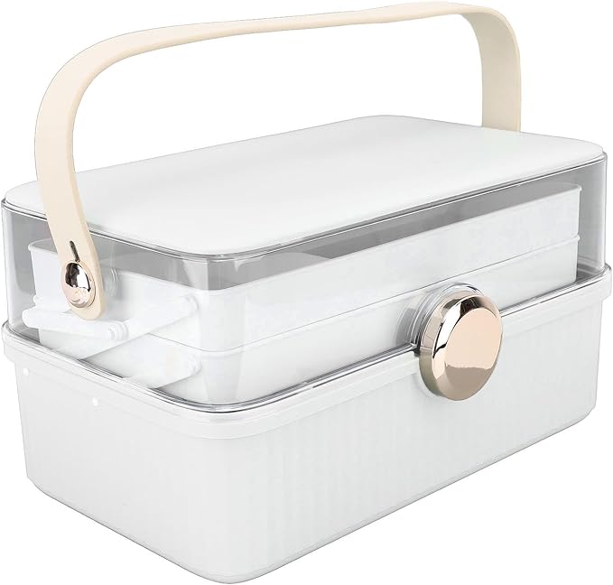 TOPINCN 3 Layer Makeup Storage Box for Women, Large Craft Organizer with Handle, Portable Cosmetic Case Organizer, Multipurpose Plastic Sewing Tool Box, Suitable for Home Travel Use
