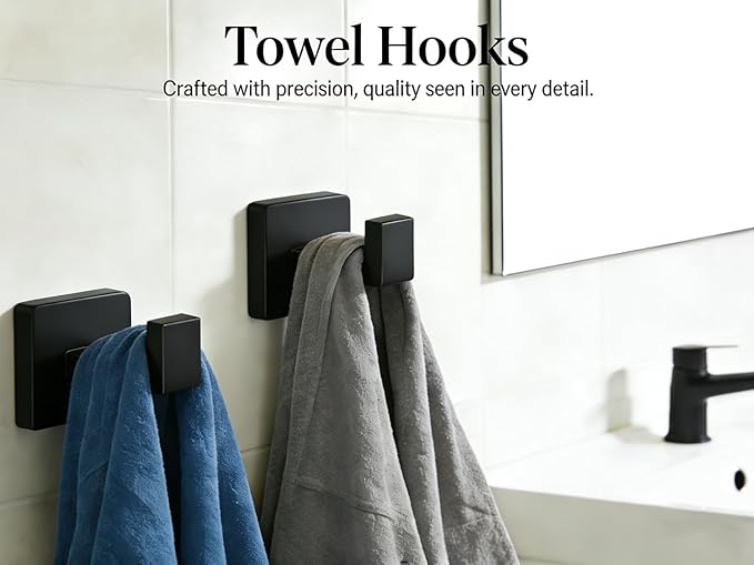 10-Pieces Bathroom Hardware Set Matte Black Bathroom Accessories Set SUS304 Towel Bar Set Includes 2 Towel Bar 16 Inch+2 Towel Holder+2 Toilet Paper Holder+4 Towel Hooks(10, Matte Black)