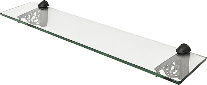khtumeware 24 Inches Glass Shelves for Bathroom, Black Floating Glass Shelf Zinc Tempered Glass Bathroom Shelves for Wall Mount Modern