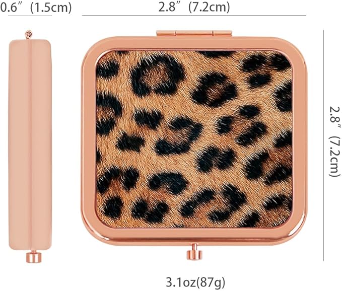 Cheetah Leopard Brown Print Foldable Travel Pocket Mirror Square Metal Portable Mini Makeup Double Sided Handheld Magnifying, 2.8 in