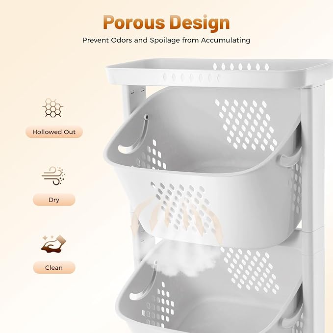 Laundry Basket 3 Tier with Wheels Stackable Clothes Hamper Organizer Laundry Basket Organizer with Removable Baskets for Bathroom, Laundry Room, Dormitory