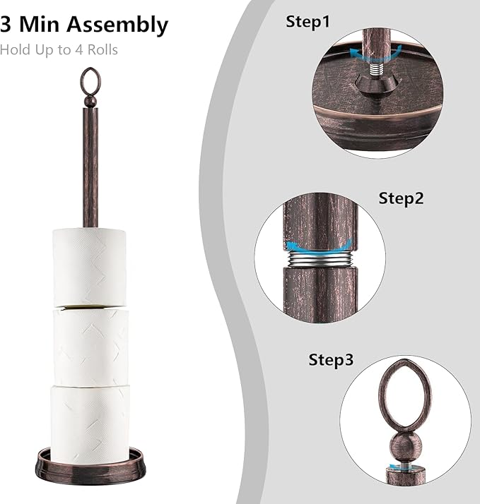 ROLABAM Heavy Weighted Toilet Paper Holder (with Reserve Function) Free Standing Toilet Paper Storage，Spare Toilet Paper Roll Holder Storage Stand for Bathroom Total Height 22.5" ，Oil Rubbed Bronze