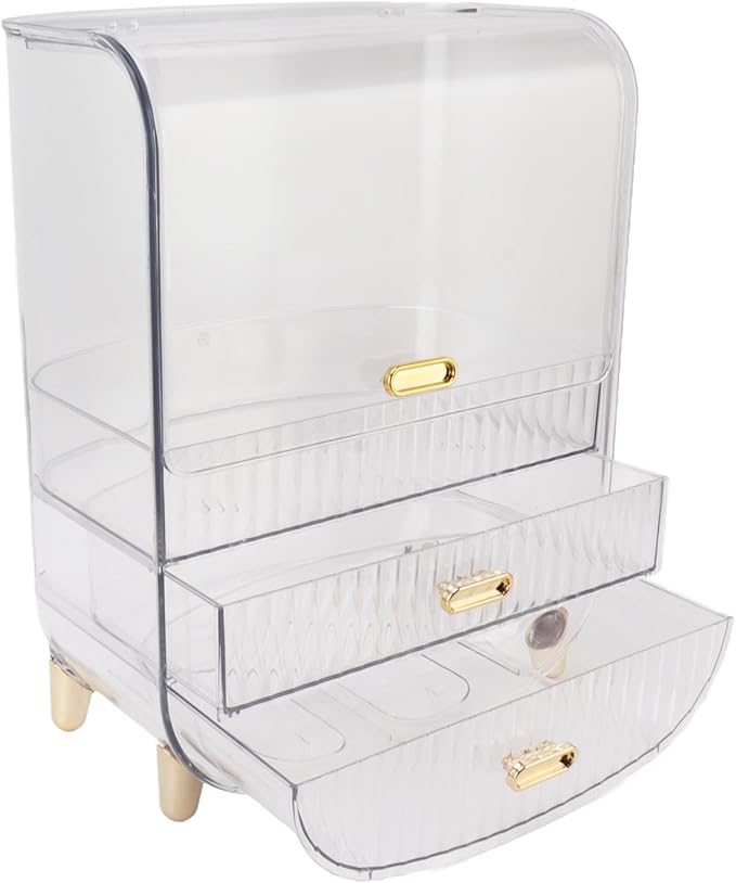 Eujgoov Makeup Storage Organizer with Drawers & Lid, Cosmetic Case for Countertop Bathroom – Ideal Gift for Women