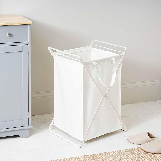 Yamazaki Home Tower Laundry Hamper Clothes Basket With Cotton Liner - Large, 25.2" - Steel + Cotton - 20 Gallons, 75 Liters