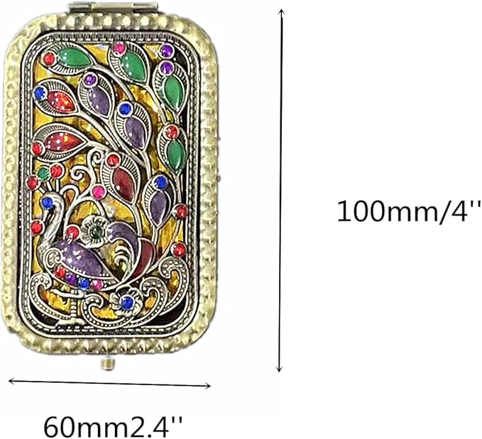 TANG SONG 6PCS Vintage Peacock Pattern Cosmetic Makeup Pocket Purse Magnification Jewel Mirror (6 Different Patterns)