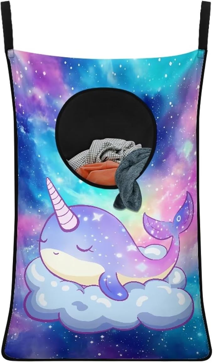 ZOUTAIRONG Galaxy Whale Print Hanging Laundry Hamper Reusable Storage Organizers Over The Door Laundry Hamper Clothes Laundry Baskets Zipper Dorm Room Decor Brown