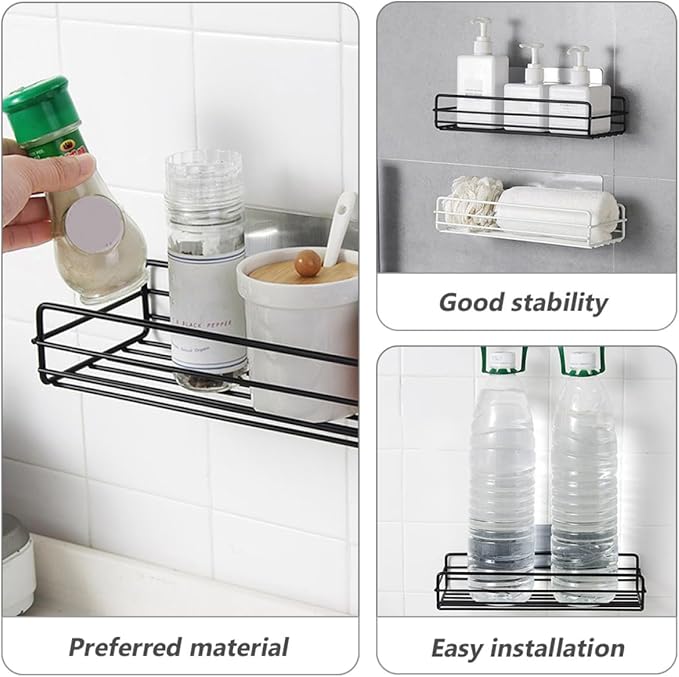Luxshiny 2pcs Wall-Mounted Iron Storage Racks with Adhesive Pads Ventilated Corner Shelves for Bathroom and Kitchen Organization Installation Space-Saving and Easy-Clean Design