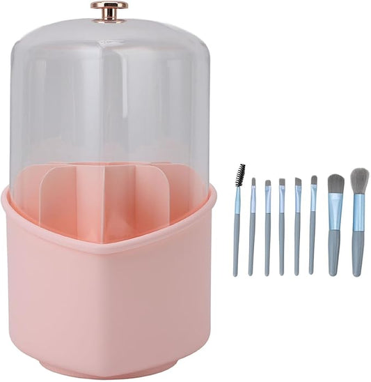 Heart Shape Makeup Brushes Storage Large Capacity Organizer with 360 Degree Rotation, Exquisite Design,Makeup Brushes and Holder for Home Office Travel (Pink Case)