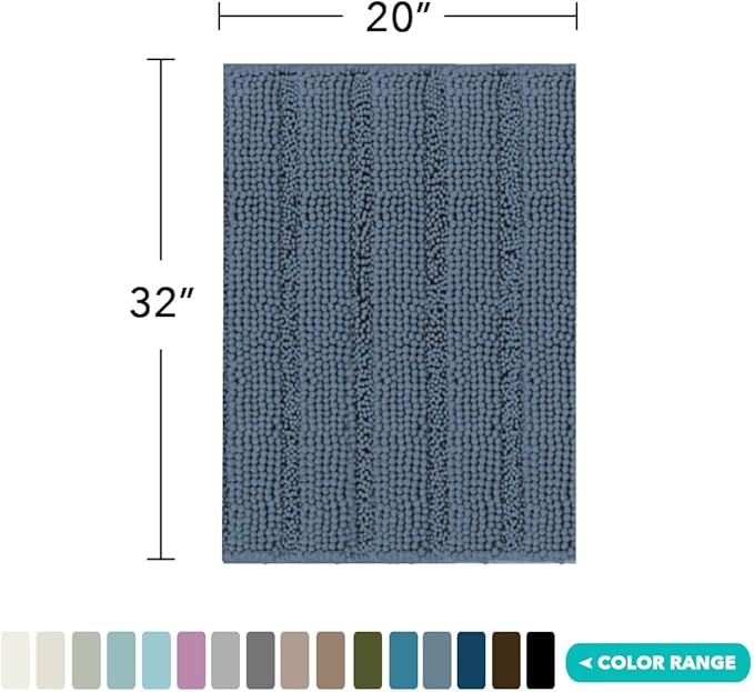 Turquoize Luxury Chenille Bath Rug for Bathroom Rugs Extra Absorbent Bath Mat Non Slip Microfiber Shower Rugs for Bathroom Microfiber Shaggy Carpet Rug Size, 20"x 32", Blue Indigo