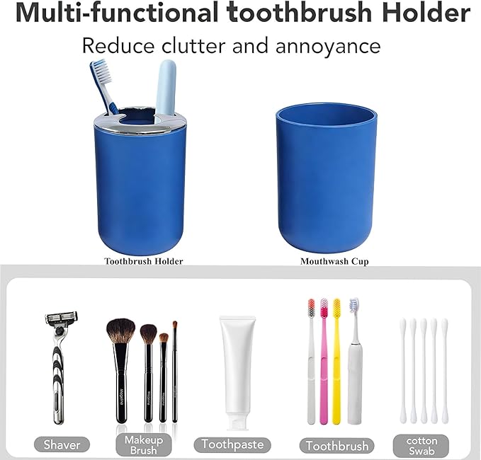 Matte Blue Bathroom Accessories Set, 4 Piece Plastic Bathroom Toothbrush Holder Set, Include Soap Dispenser, Toothbrush Holder, Rinse Cup, Soap Dish, Boho Blue Bathroom Decor for Home, Bathroom Set