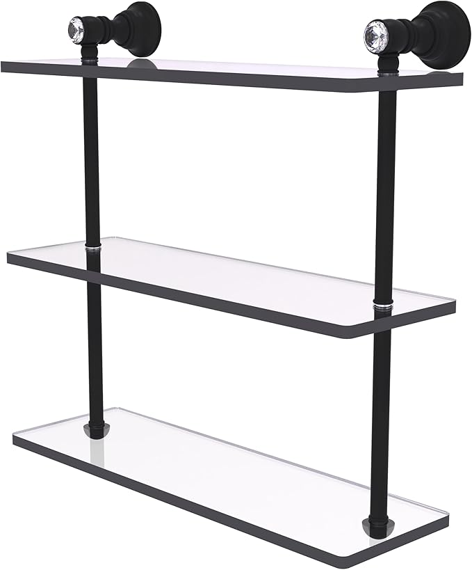 Allied Brass CC-5-16-BKM Carolina Crystal Collection 16 Inch Triple Glass Shelf, Matte Black