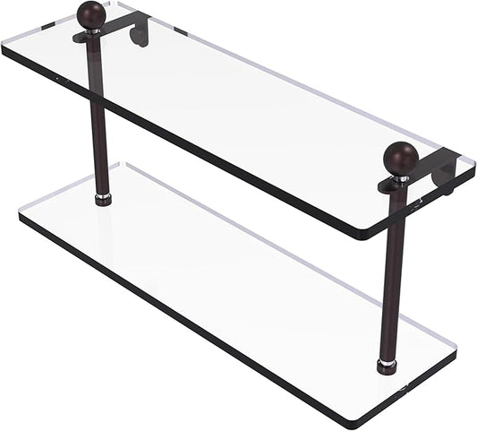 Allied Brass PR-2/16-ABZ 16 Inch Two Tiered Glass Shelf, Antique Bronze