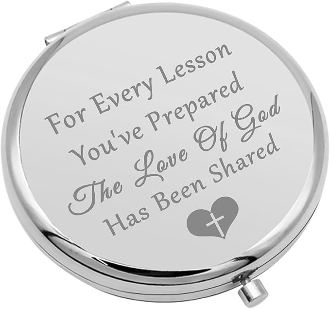 Teacher Gifts for Women Compact Makeup Mirror Teacher Appreciation Gift Religious Gift Encouragement Gifts Travel Makeup Mirror Birthday Thanksgiving Graduation Gift (Silver)