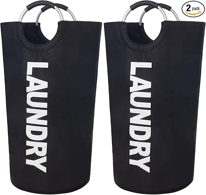 2 Pack 90L Laundry Basket, Waterproof Hamper With Foam Protected Aluminum Handles for Dirty Clothes, Dorm, Family (Black, 2 Pack-90L)