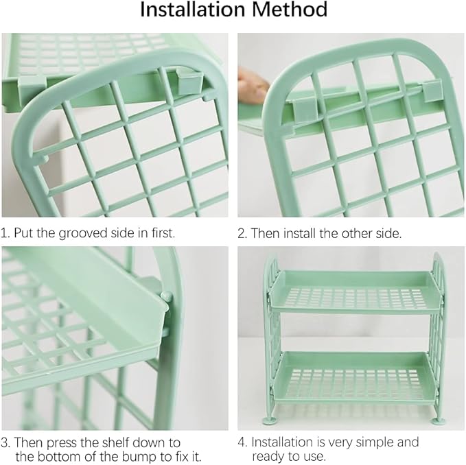Desktop Rack Cosmetic Stationery Storage Holder, 2-Tier Multifunctional Plastic Shelf Makeup Organizer for Skincare Office Kitchen Bedroom Bathroom Home (Pink)
