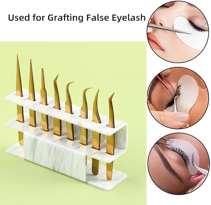 Acrylic Tweezers Holder, 8 Holes Tweezers Stand Display Organizer for Eyelash Extension Supplies Accessories Grafting Beauty Tools (8 Holes Marble White)