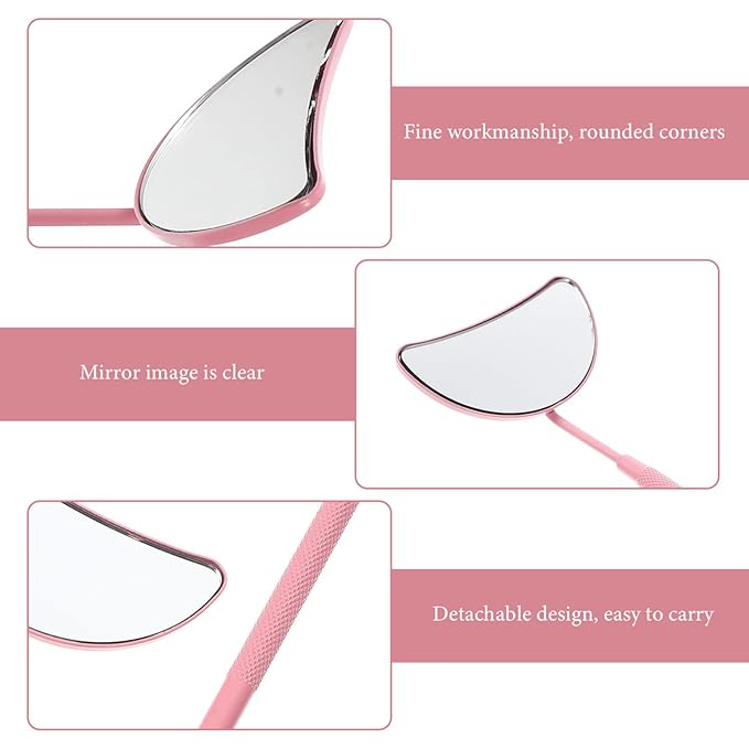 Eyelash Inspection Mirror Clear Glass Mirror Eyelash Extension Mirrors Handheld Mirrors Lash Mirror for Lash Tech Half-moon Shape Eyelash Mirrors Lash Mirror Small Mirror Tool