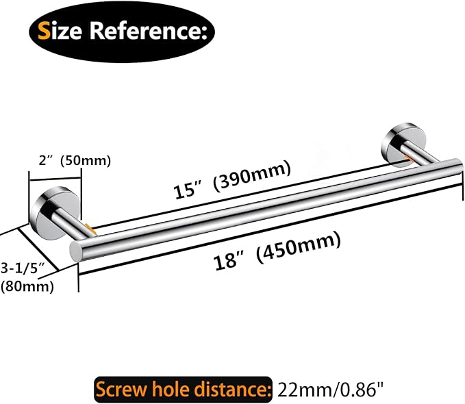 Polished Chrome Bath Towel Bar Single Bars Towel Rack Rod Classic Wall Mounted Stainless Steel Bathroom Towel Bar Toilet Kitchen Towel Shelf Single Layer,18inch