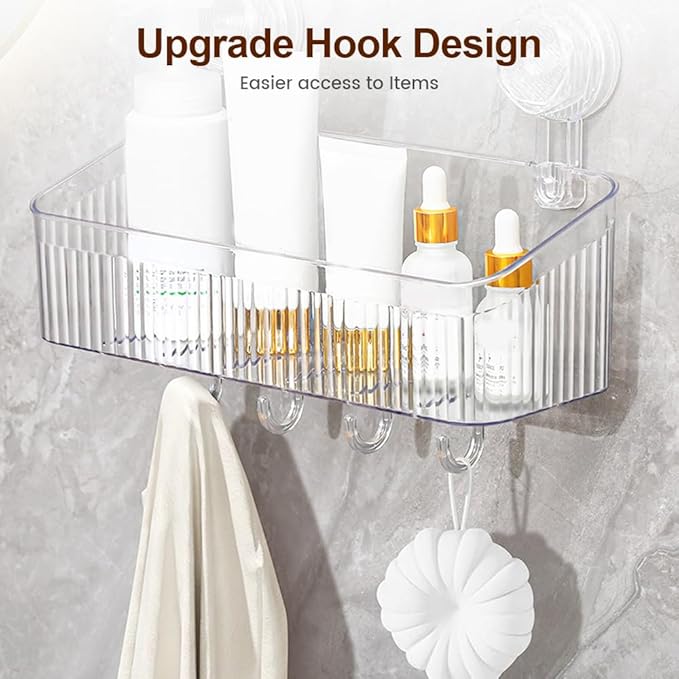 No-Drill Bathroom Suction Storage Box, 2026 Upgraded Suction Cup Wall Shelf, Portable Wall Mounted Bathroom Organizer for Shower, Durable Removable Storage Basket for Home (Grey, Medium)