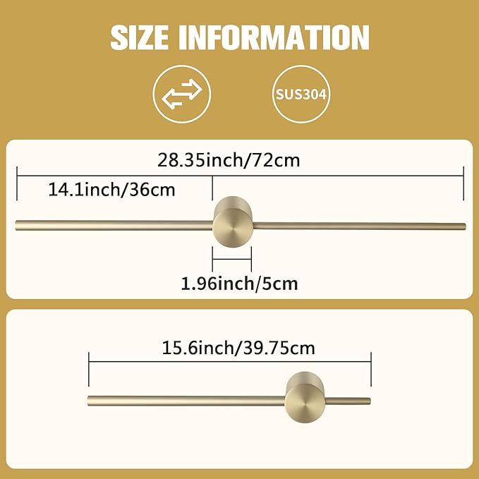 Adjustable Bath Towel Bar Single Bars Towel Rack Rod Wall Mounted SUS304 Stainless Steel Bathroom Towel Holder Toilet Kitchen Towel Shelf Single Layer Modern (Brushed Gold(720mm))