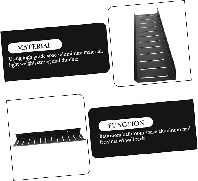 Garneck Black Space Aluminum Wall Mounted Bathroom Organizer Shelf Nail Wall Storage Rack for Living Bedroom Office Space Saving Bathroom Shelves