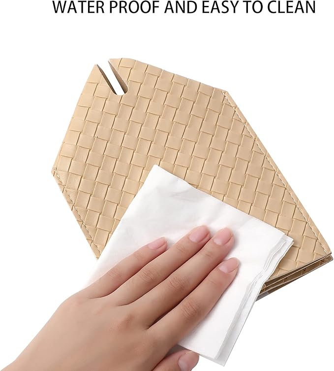 Tissue Box Cover PU Leather Tissue Holder Square Facial Tissue Case Facial Paper Organizer Dispenser for Bathroom, Vanity Countertop, Tabletop, Car, Rice Apricot