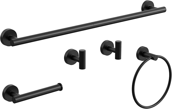 Matte Black Bathroom Hardware Accessories Set 5 Pcs SUS304 Stainless Steel Towel Rack and Toilet Paper Holder Set 26 Inch Towel Bar Set Wall Mounted by HOMEMYSTIQUE