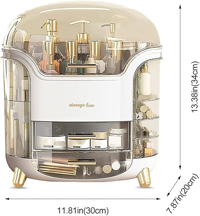 Dustproof Cosmetic Storage Box, Cosmetics Skincare Jewelry Lipstick Organizer, Multi-Function Make Up Case, Cosmetics Storage Box, Makeup Organizer with Lid (White)