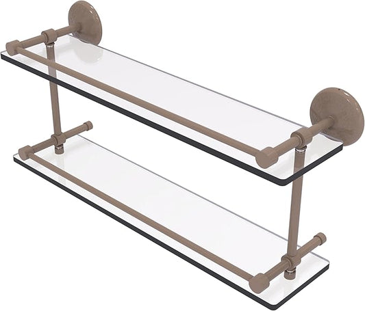 Allied Brass MC-2/22-GAL-SHB Monte Carlo 22 Inch Double Glass Shelf with Gallery Rail, Shaded Beige