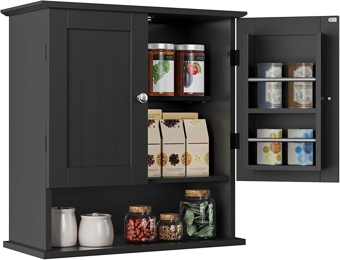 ChooChoo Kitchen Cabinet Wall Mounted, Laundry Room Cabinet with Door Shelves, Bathroom Wall Cabinet with Adjustable Shelf, Medicine Cabinet for Bathroom, Kitchen, Laundry Room, Black