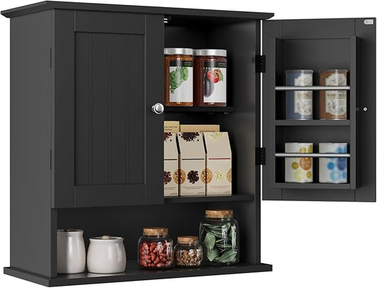 ChooChoo Kitchen Cabinet Wall Mounted, Laundry Room Cabinet with Door Shelves, Bathroom Wall Cabinet with Adjustable Shelf, Medicine Cabinet for Bathroom, Kitchen, Laundry Room, Black