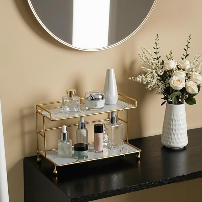 Modern Bathroom Shelf, Multi-Layer Cosmetic Dressing Table, Wrought Iron Countertop Display Stand, Suitable for Bedroom, Living Room, Bathroom(Black)