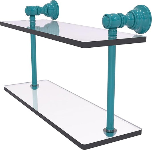 Allied Brass CL-2-16-GLT Carolina Collection 16 Inch Two Tiered Glass Shelf, Glokzin Teal