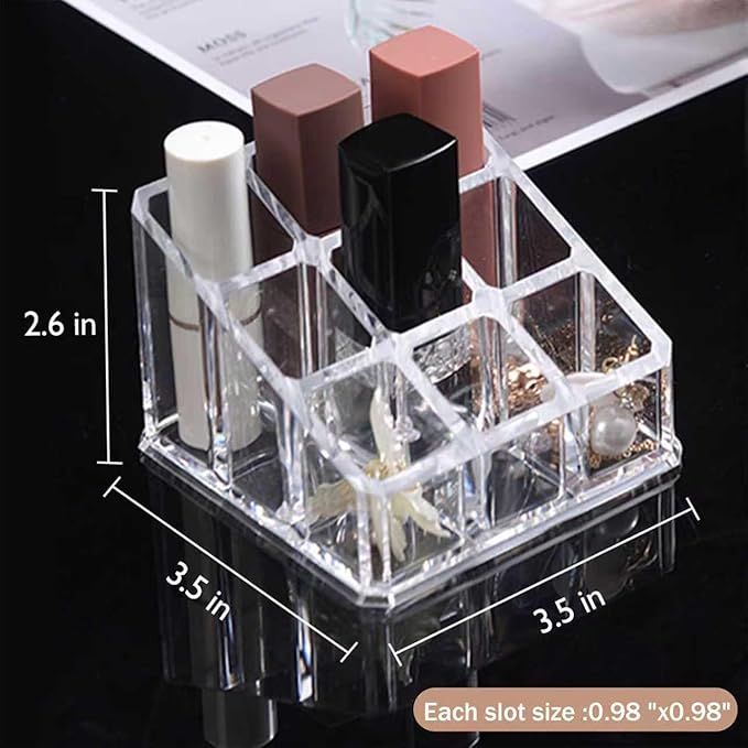 2 PCS Lipstick Organizer and Storage, Acrylic Lipstick Holder, 9 Slots Clear Case Display Rack Holder (QX153)
