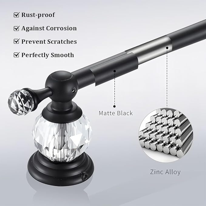 Black Crystal Bathroom Hardware Adjustable 24 Inch Towel Bar Set Toilet Paper Holder Towel Ring Coat Hooks Bathroom Accessories 4 Pieces Wall Mounted